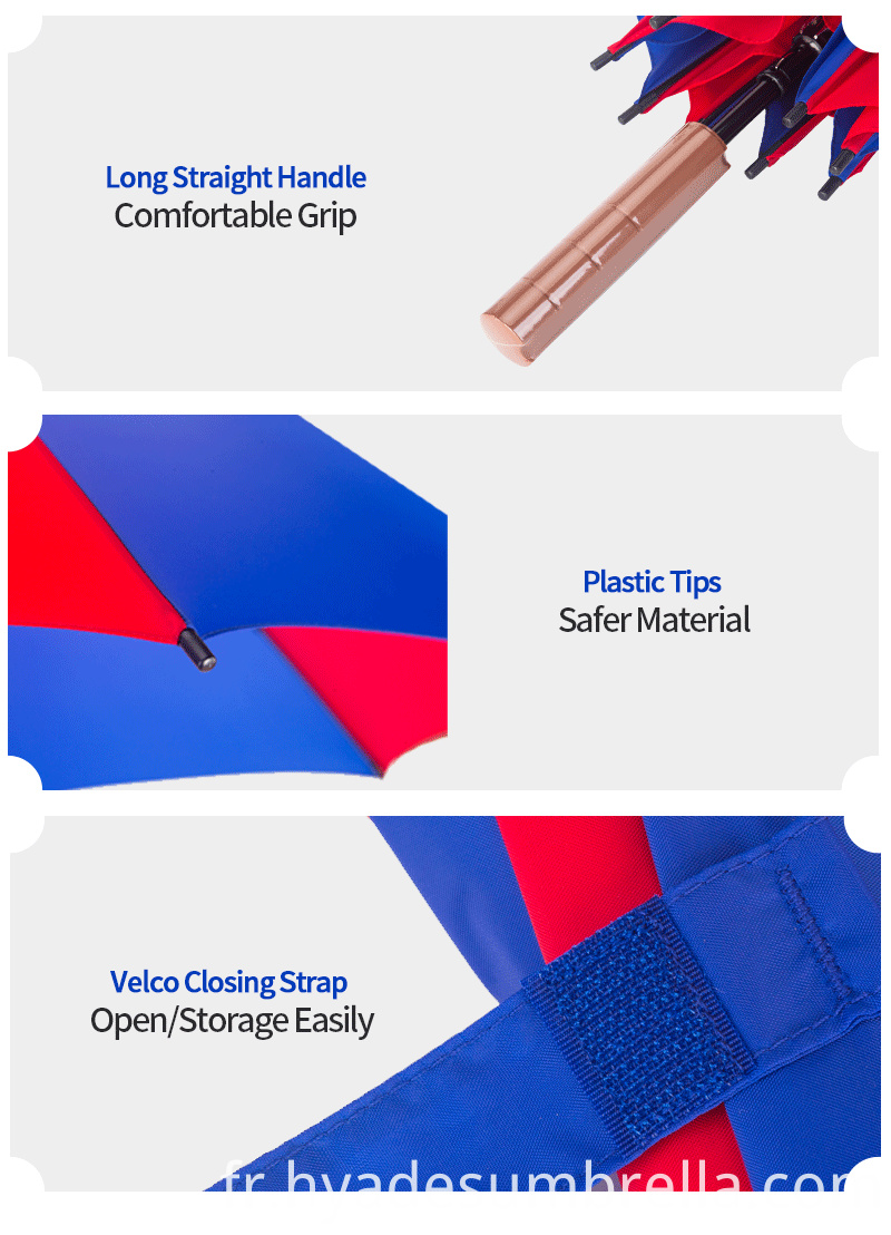 Parapluie droit ouvert manuel marine et rouge pour le golfeur Manual Open Straight Umbrella Navy And Red For Golfer